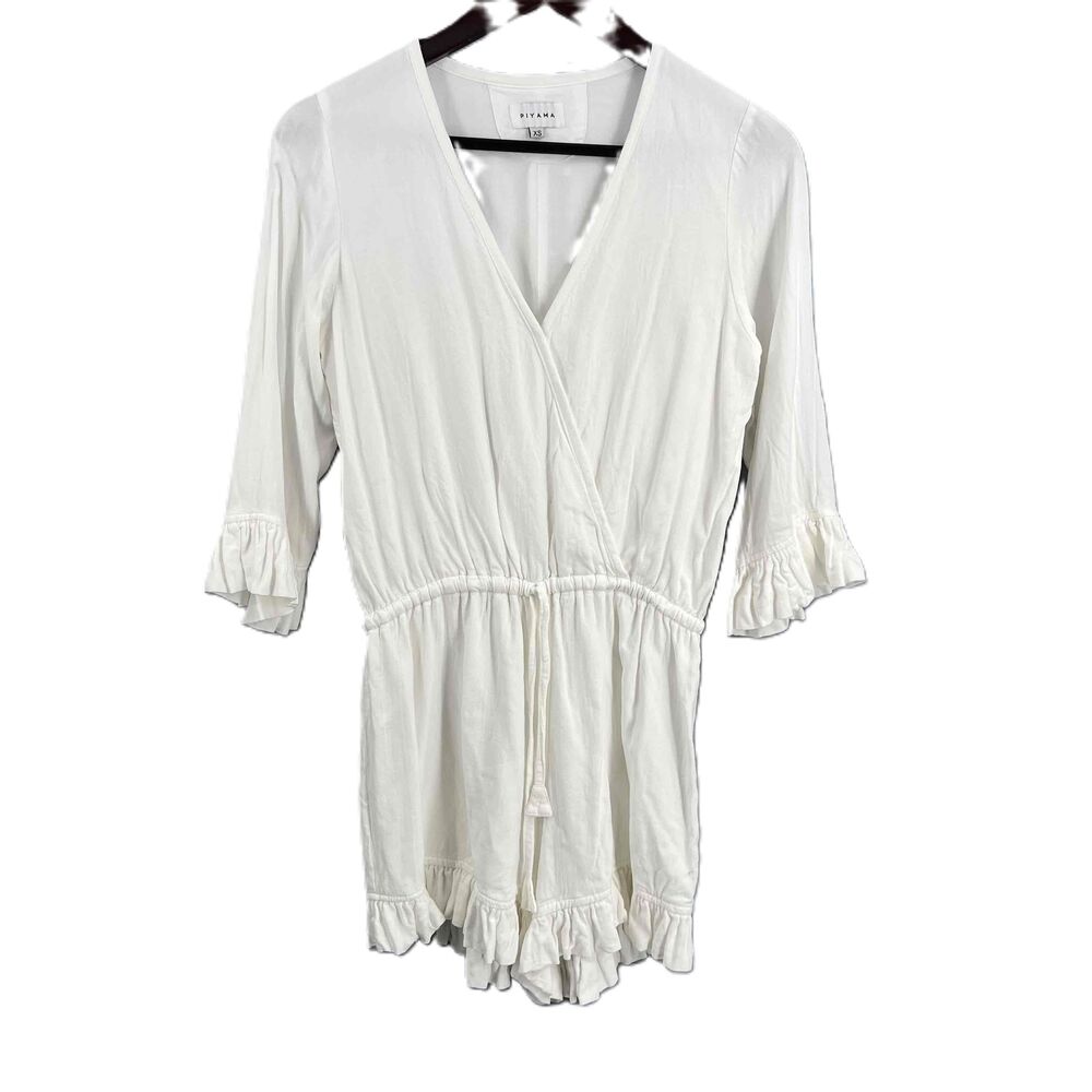 Piyama Romper White Lightweight Ruffle Drawstring Waist Bridal Resort XS